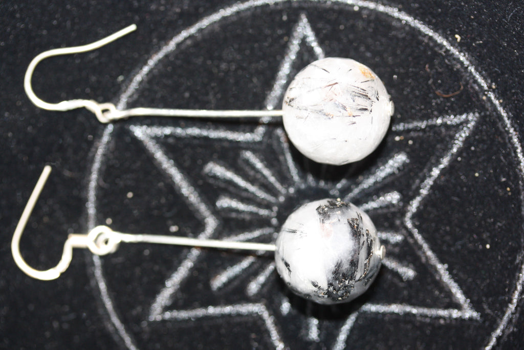 Black Tourmaline Rutile Quartz Earrings SALE