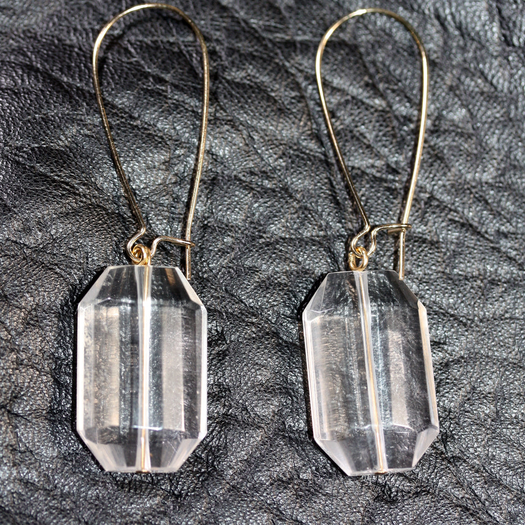 Day 22 Faceted Clear Quartz Earrings - Gold plated hooks
