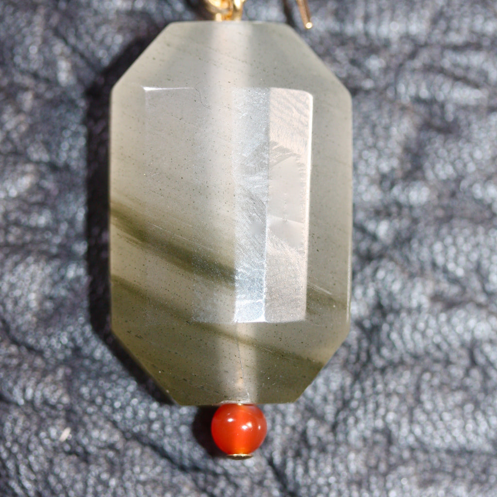 Faceted Prehnite and carnelian bead Earrings - Gold plated hooks