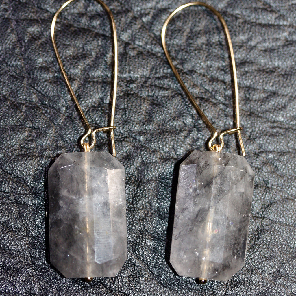 Day 22 Faceted Grey Quartz Earrings - Gold plated hooks