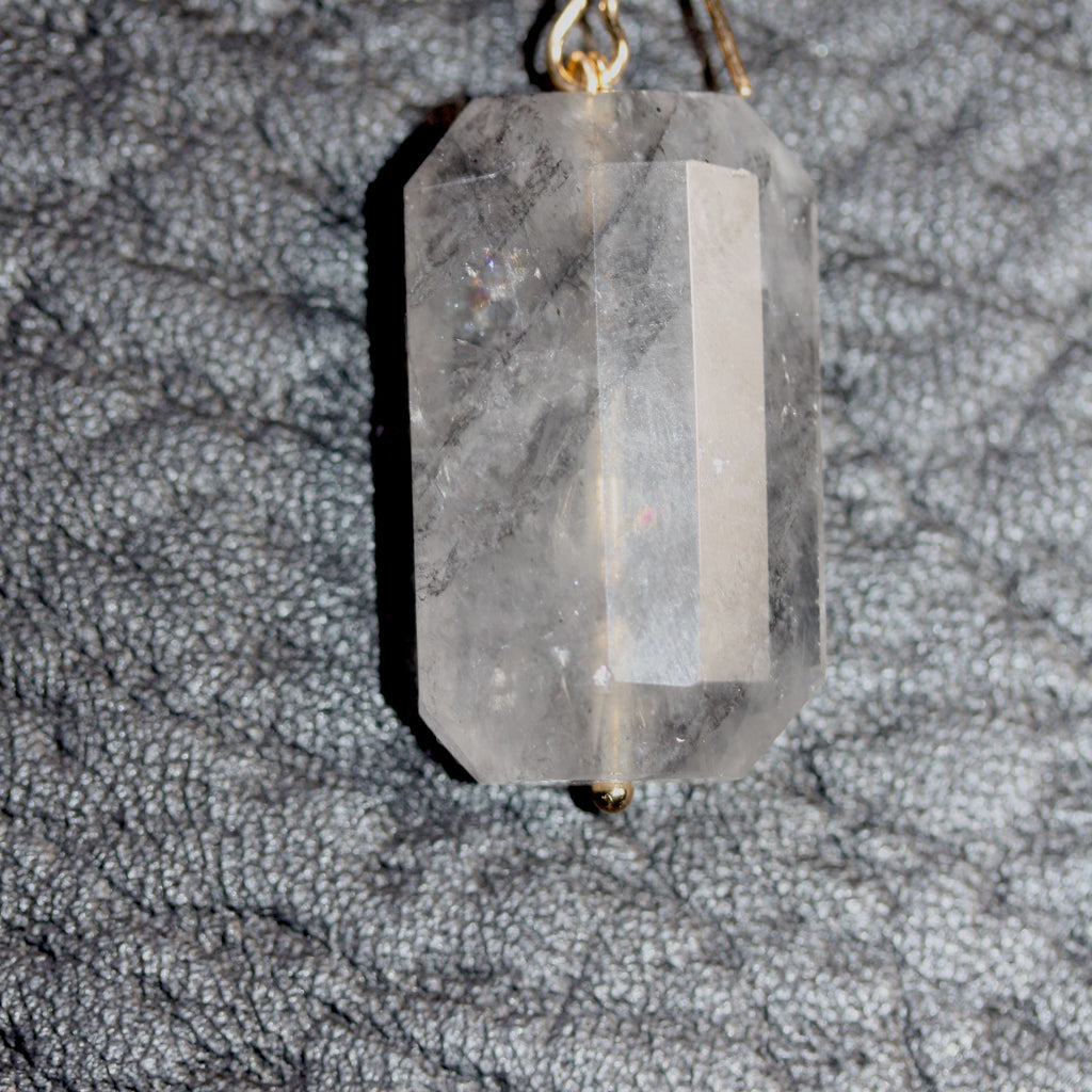 Day 22 Faceted Grey Quartz Earrings - Gold plated hooks