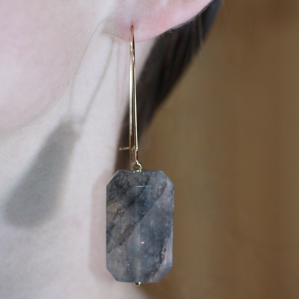 Day 22 Faceted Grey Quartz Earrings - Gold plated hooks