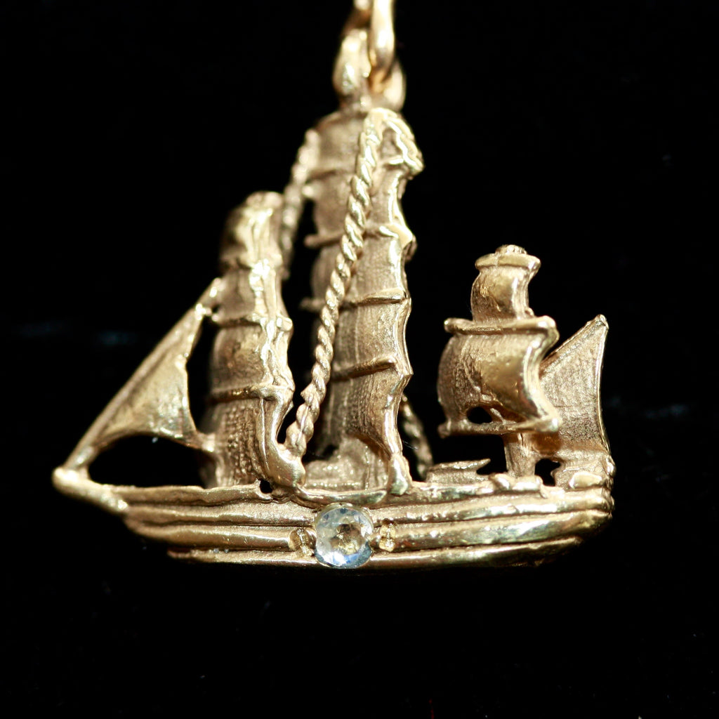 Golden Moon Pirate Ship Charm Earrings