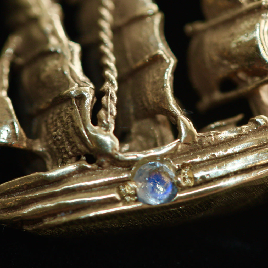 Golden Moon Pirate Ship Charm Earrings