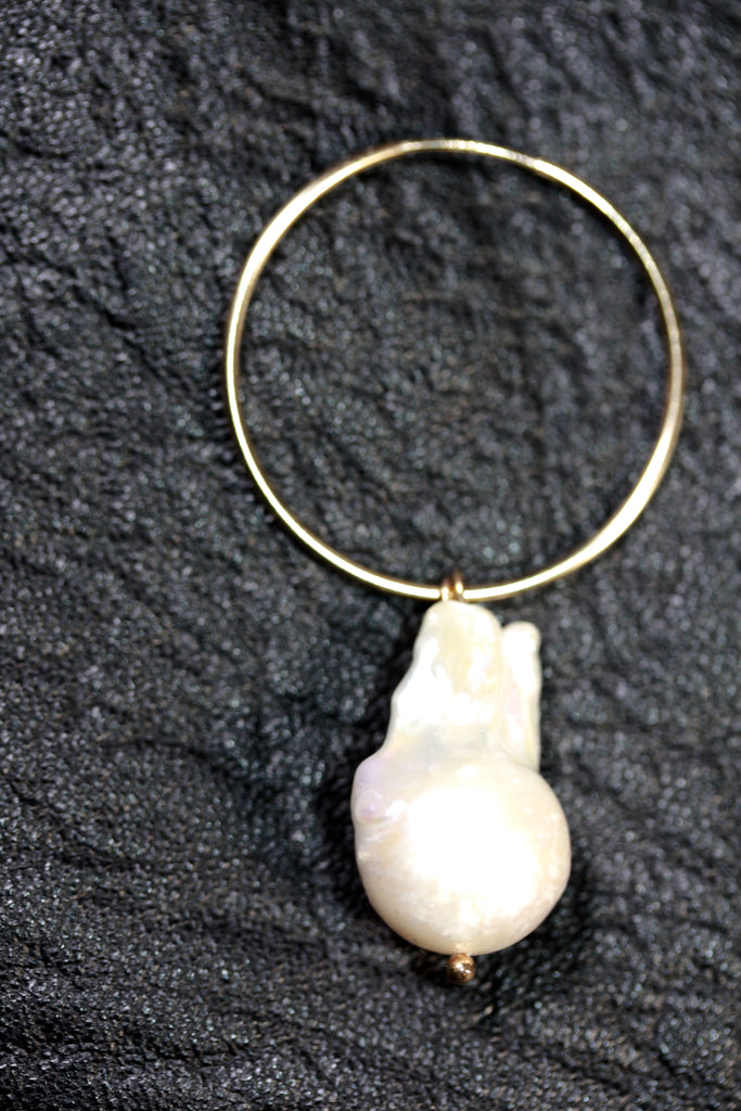 14ct Gold filled hoops Mabe Pearl Earrings large B- SALE