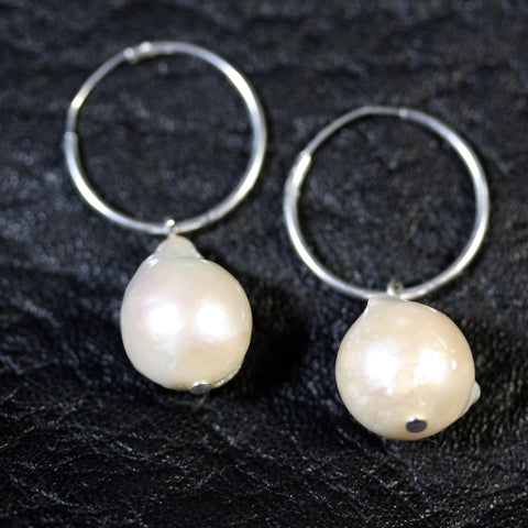 Sterling silver hoops Mabe Pearl Earrings Medium- SALE