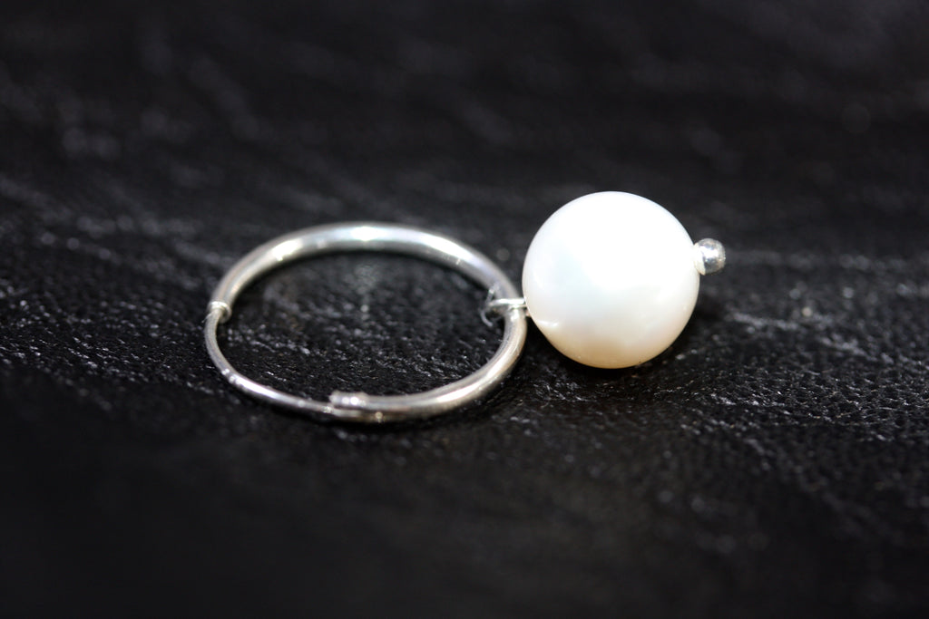 Sterling Silver hoops Pearl Earrings small- SALE