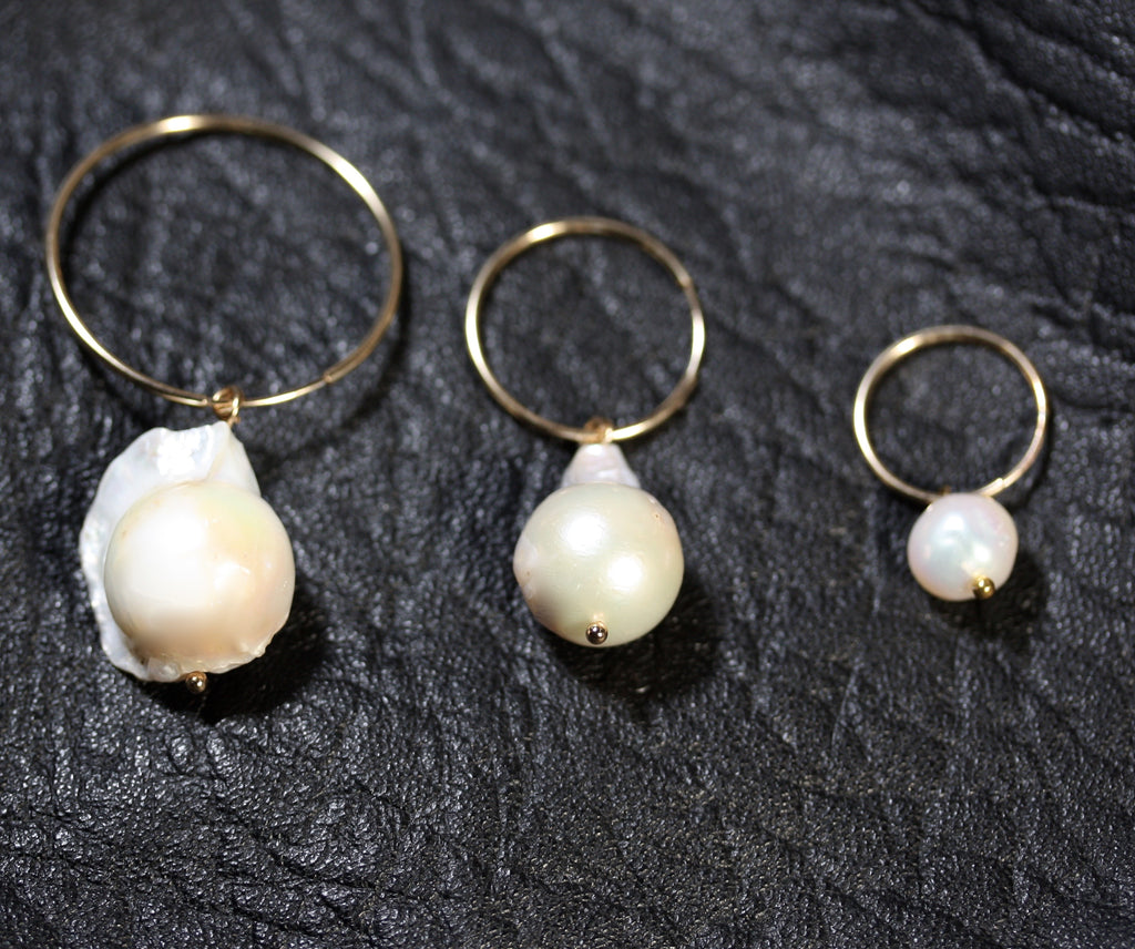 14ct Gold filled hoops Mabe Pearl Earrings large B- SALE