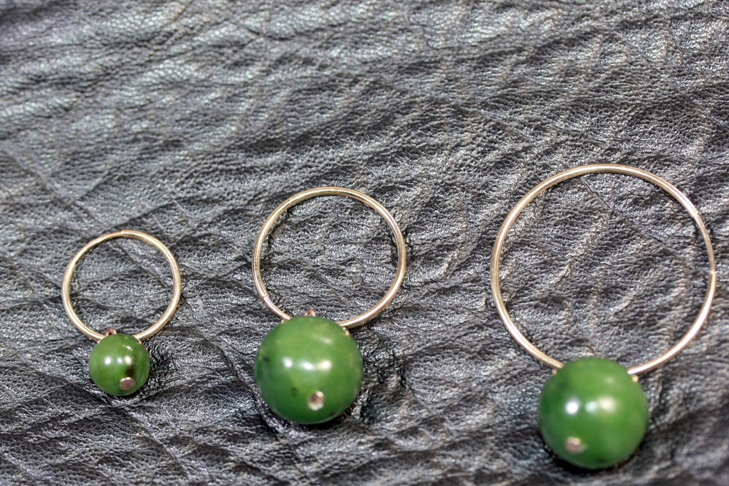 Sterling silver hoops Pounamu (Greenstone) Earrings medium - SALE