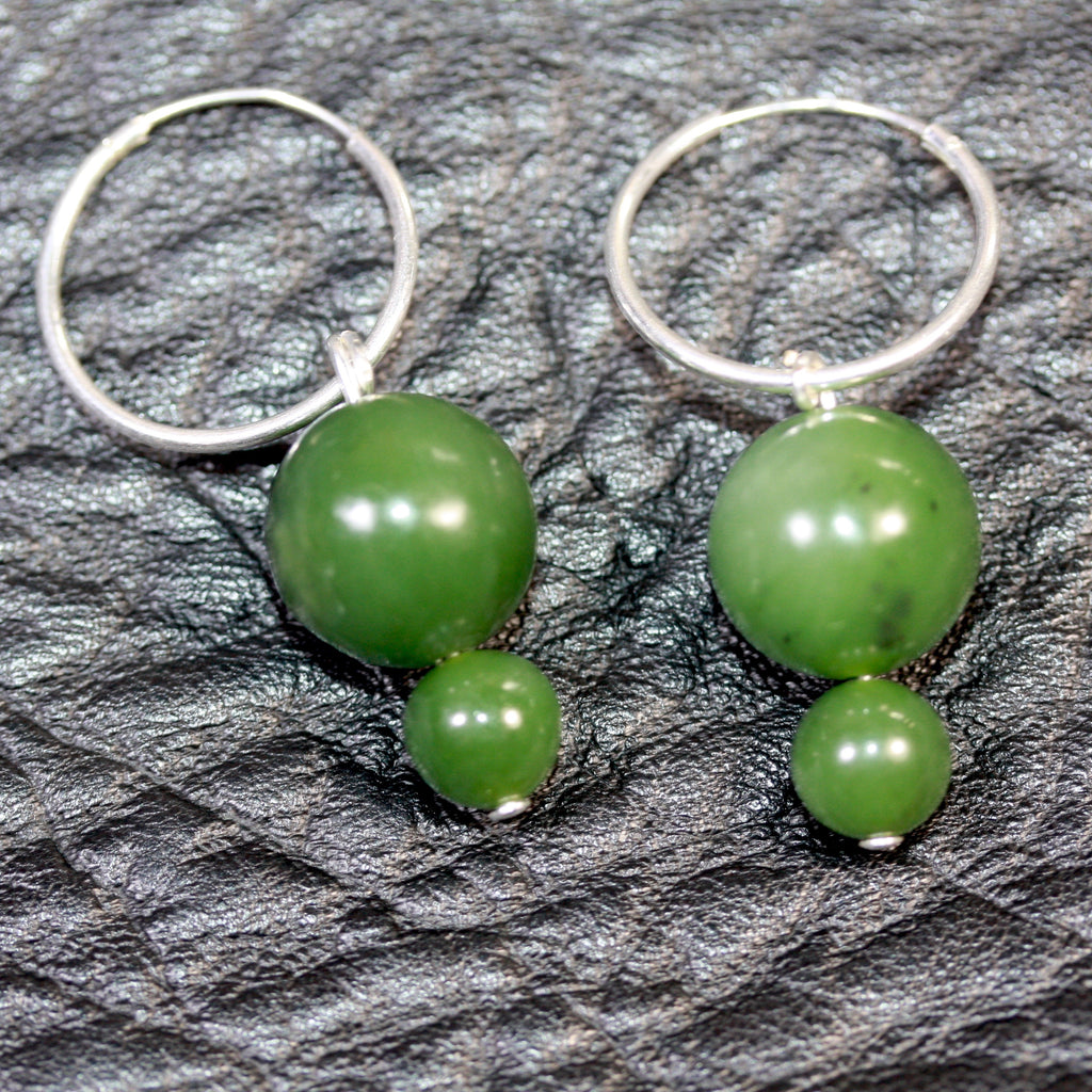 Sterling silver hoops Double Pounamu (Greenstone) Earrings medium - SALE