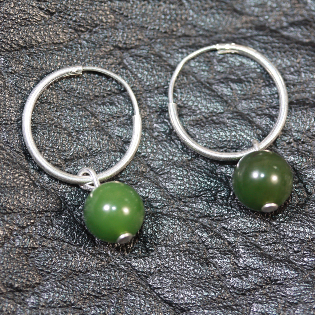 sterling silver hoops Pounamu (Greenstone) Earrings small - SALE
