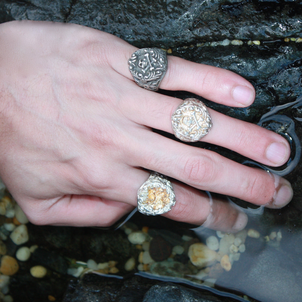 1 A Sterling Silver Gold Leaf Sticks and Stones Ring (unisex) SALE