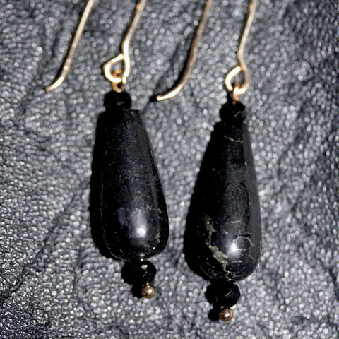 1 A A 14ct gold filled Shungite and black spinel earrings