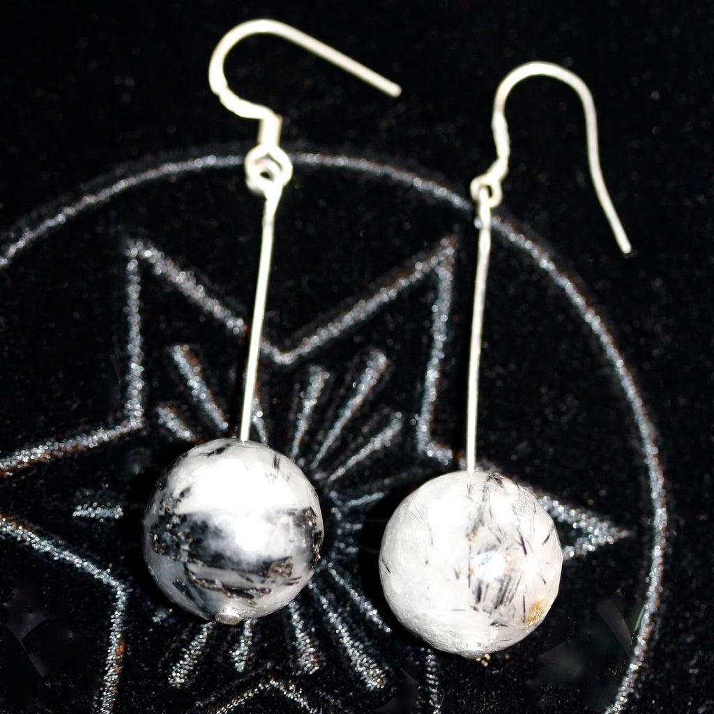 Black Tourmaline Rutile Quartz Earrings  SALE