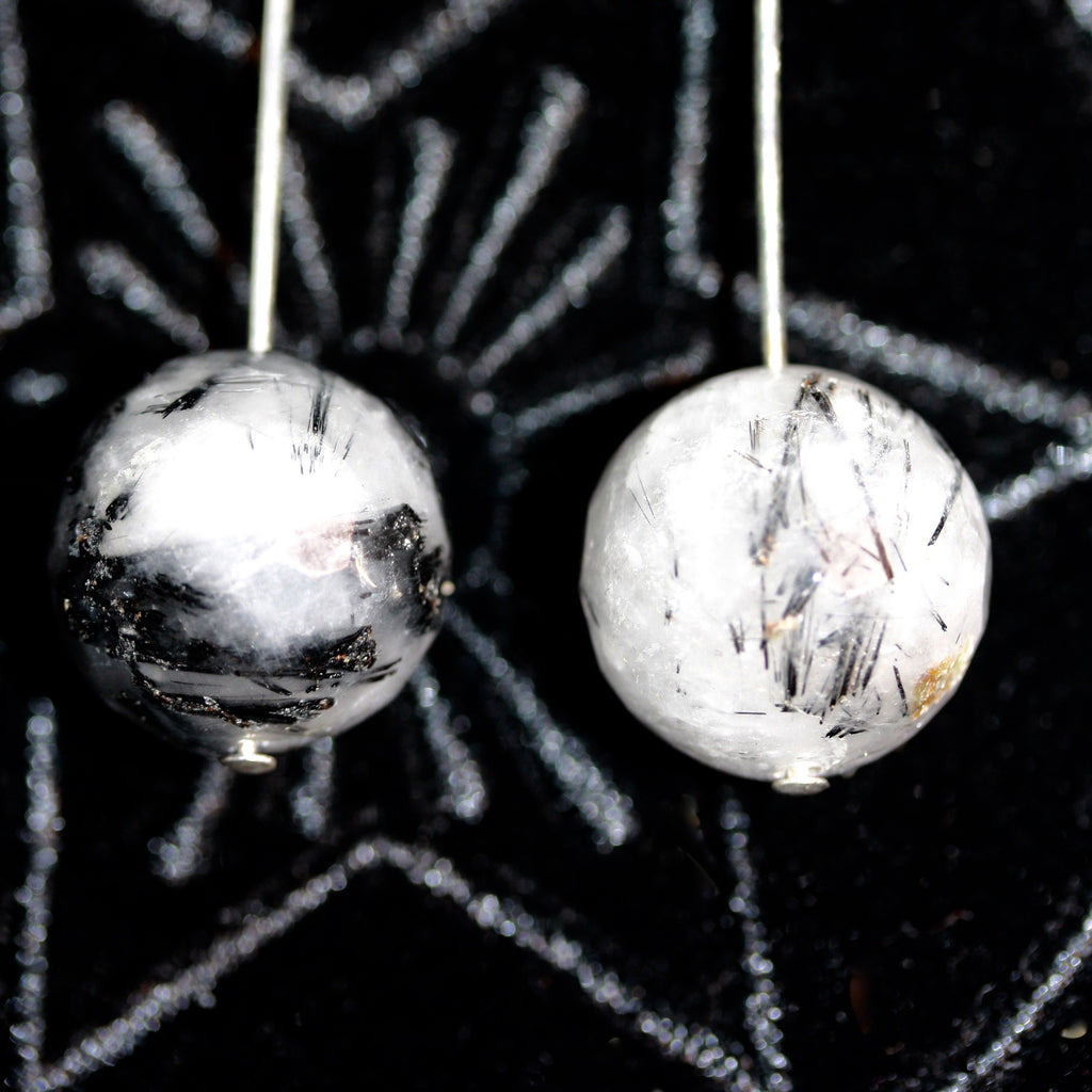 Black Tourmaline Rutile Quartz Earrings  SALE