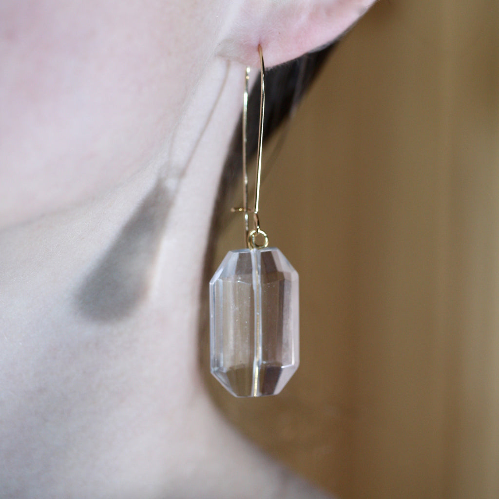 Day 22 Faceted Clear Quartz Earrings  - Gold plated hooks