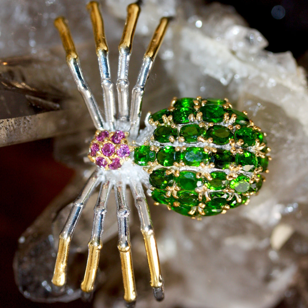 My Darling Green Spider Brooch