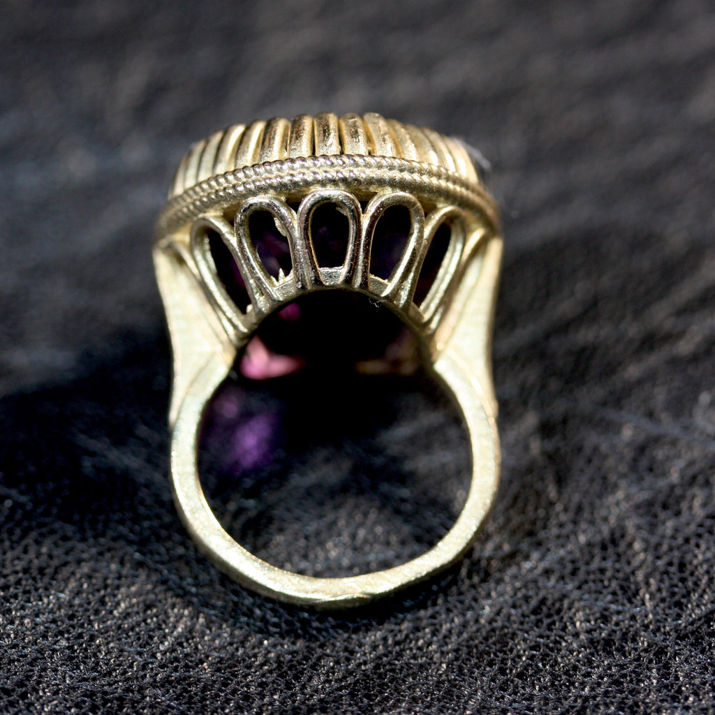 A Golden Amethyst Large Tudor Throne Ring