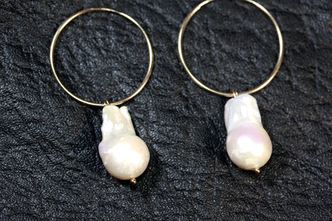 14ct Gold filled hoops Mabe Pearl Earrings  large B- SALE