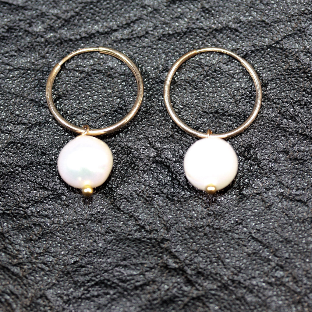 14ct Gold filled hoops Pearl Earrings small- SALE