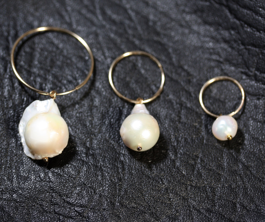 Sterling Silver hoops Pearl Earrings small- SALE