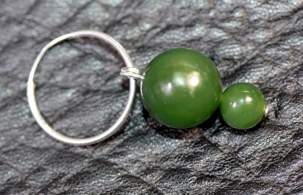 Sterling silver hoops Double Pounamu (Greenstone) Earrings medium - SALE