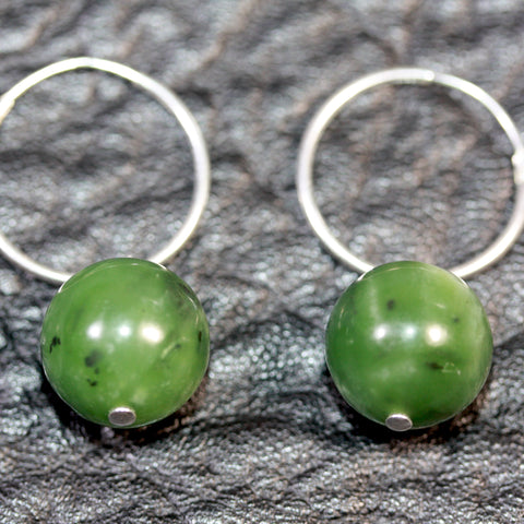 Sterling silver hoops Pounamu (Greenstone) Earrings medium - SALE