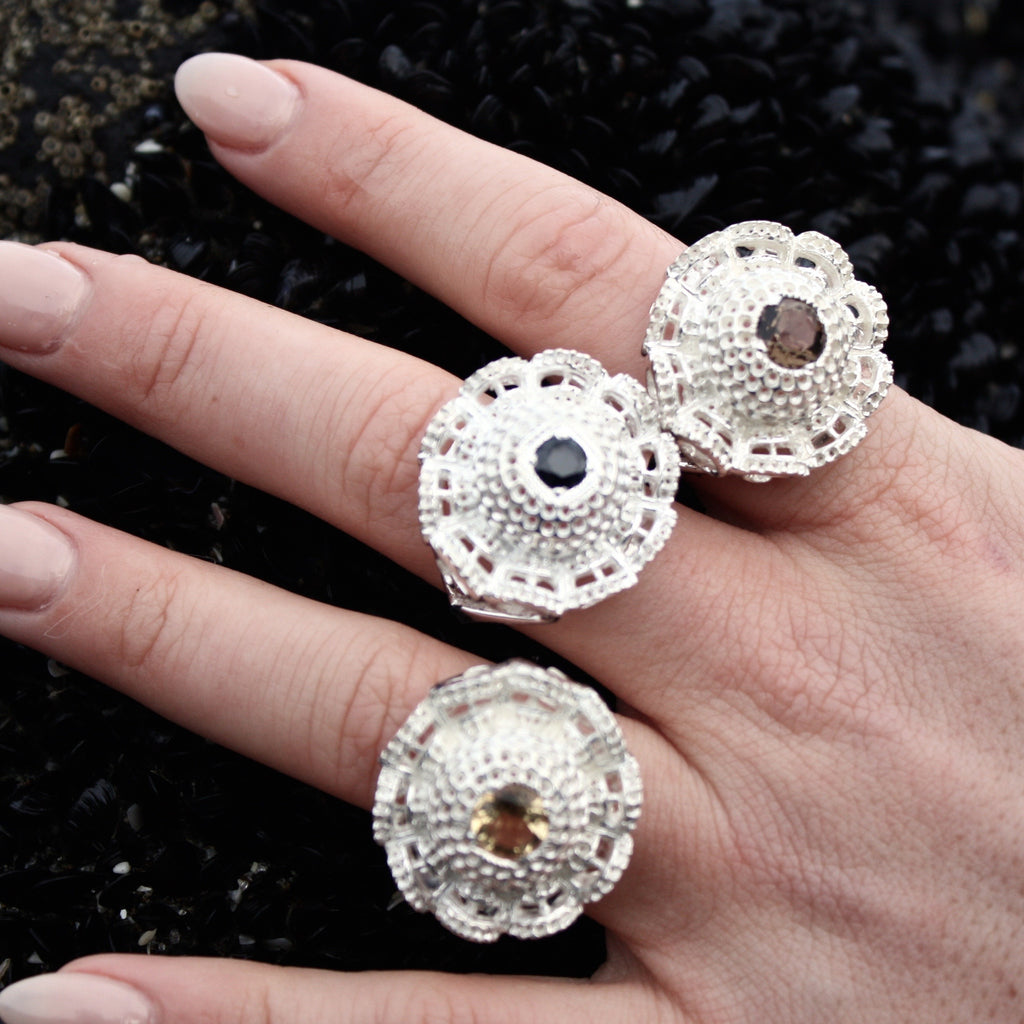 Floral Pod Ring With Stone