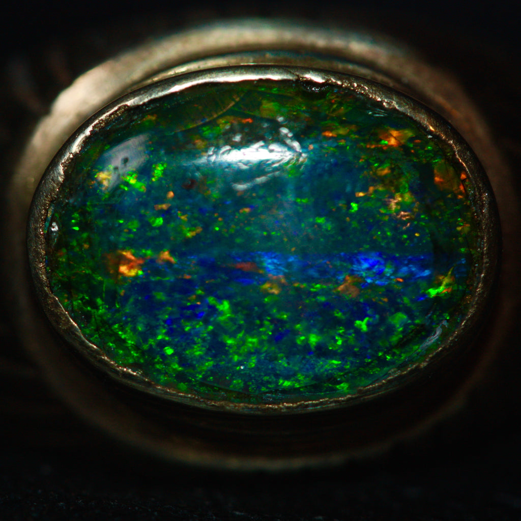 9ct Gold Blue and Green Opal Ring- Unisex