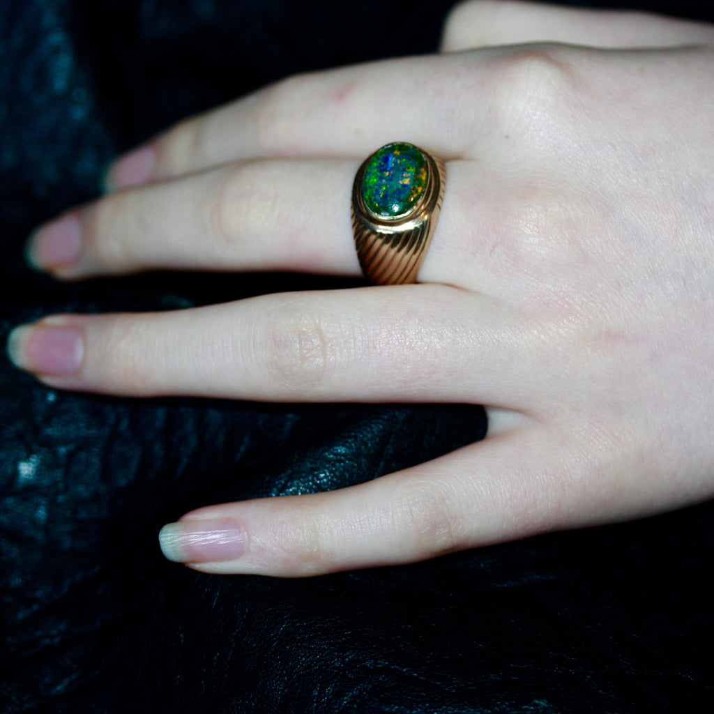 9ct Gold Blue and Green Opal Ring- Unisex