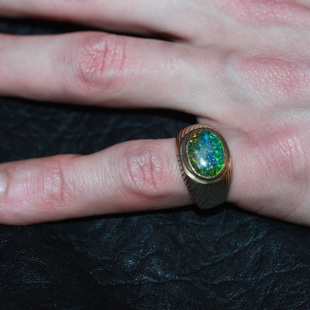 9ct Gold Blue and Green Opal Ring- Unisex