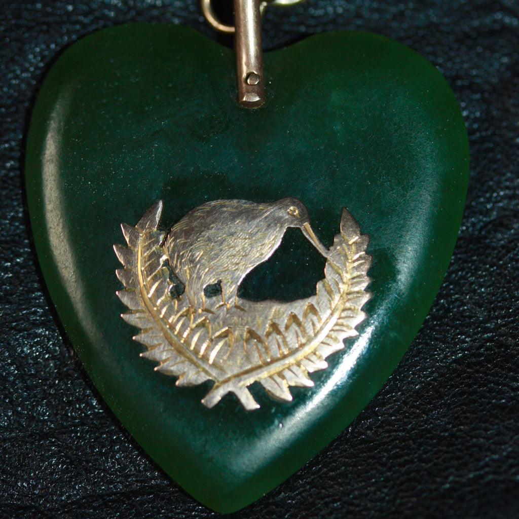 Gold Fob necklace with Pounamu Heart.