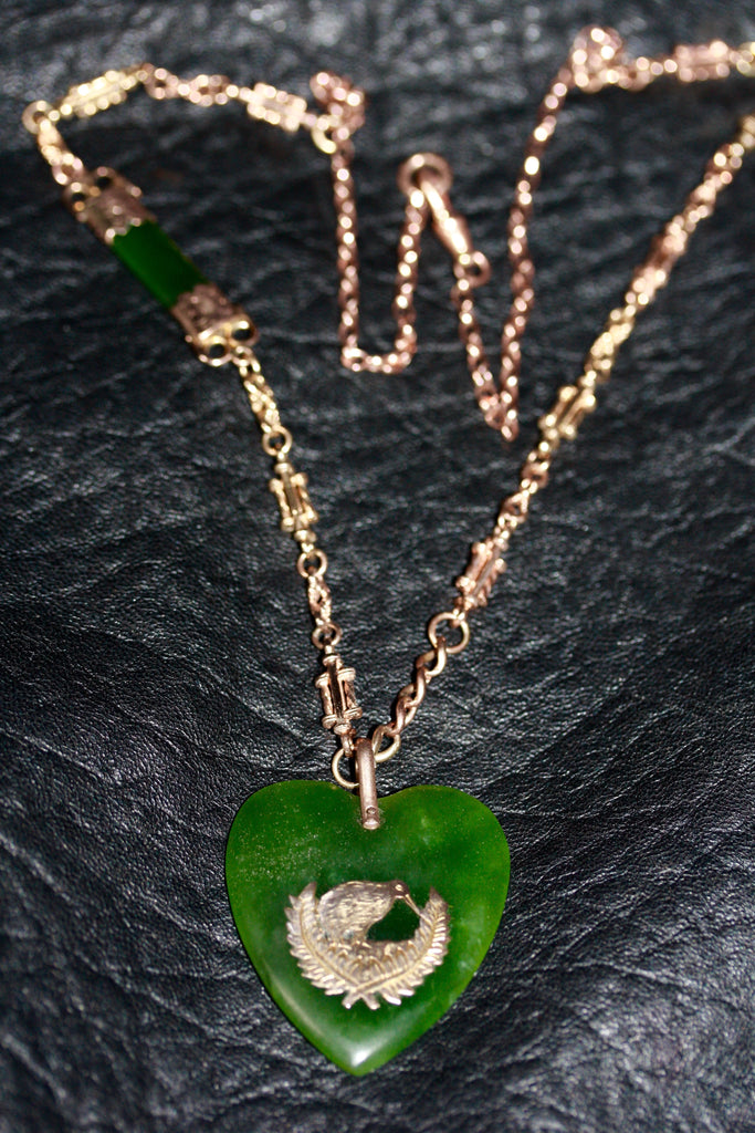 Gold Fob necklace with Pounamu Heart.