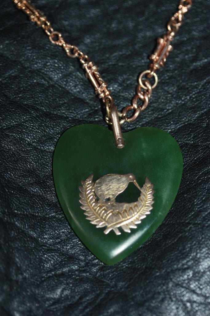 Gold Fob necklace with Pounamu Heart.